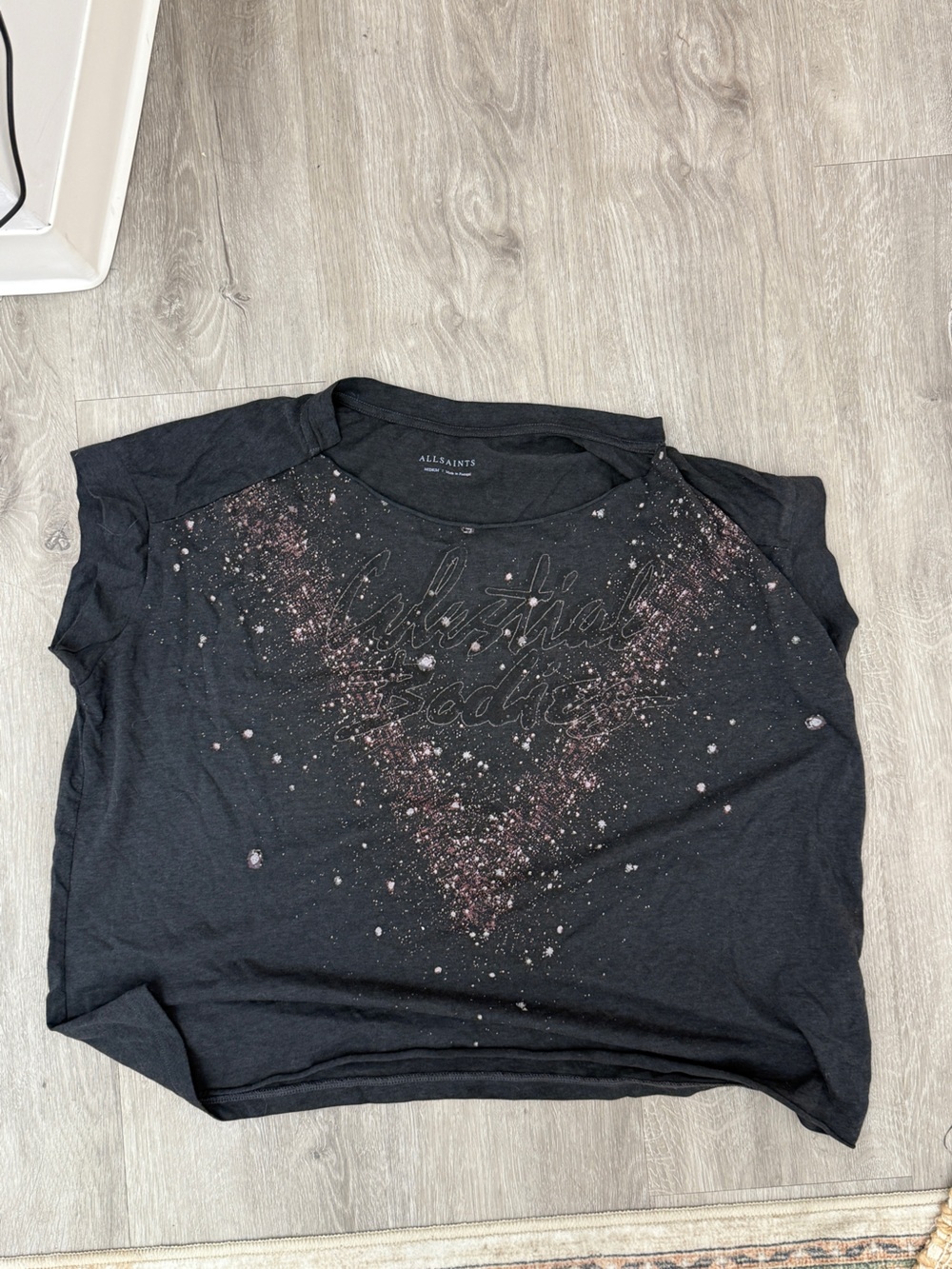 All Saints Kids Black Tee with Pink Splatter Graphic